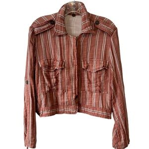 Free People FP One Women's Brown Striped Officer Jacket‎ Top in Size M